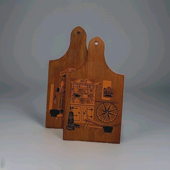 Duo of MCM Baribocraft Wall Decorations Made in Quebec Screen Printed Wood - Picture 5 of 6